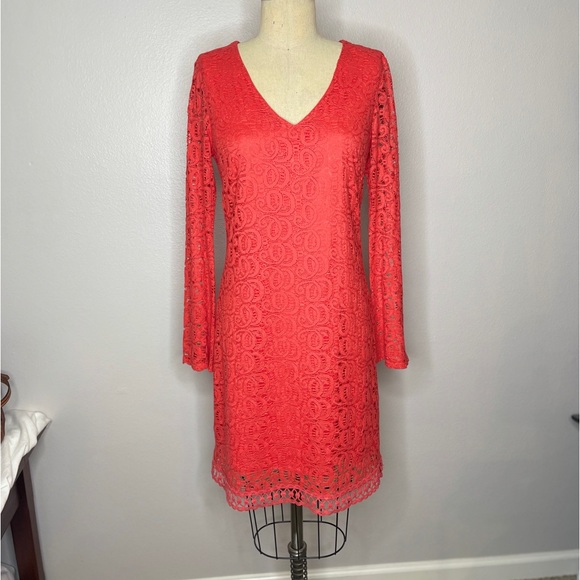 Laundry Shelli Segal Orange Long Sleeve Lace Dress Size 8 - Picture 1 of 7